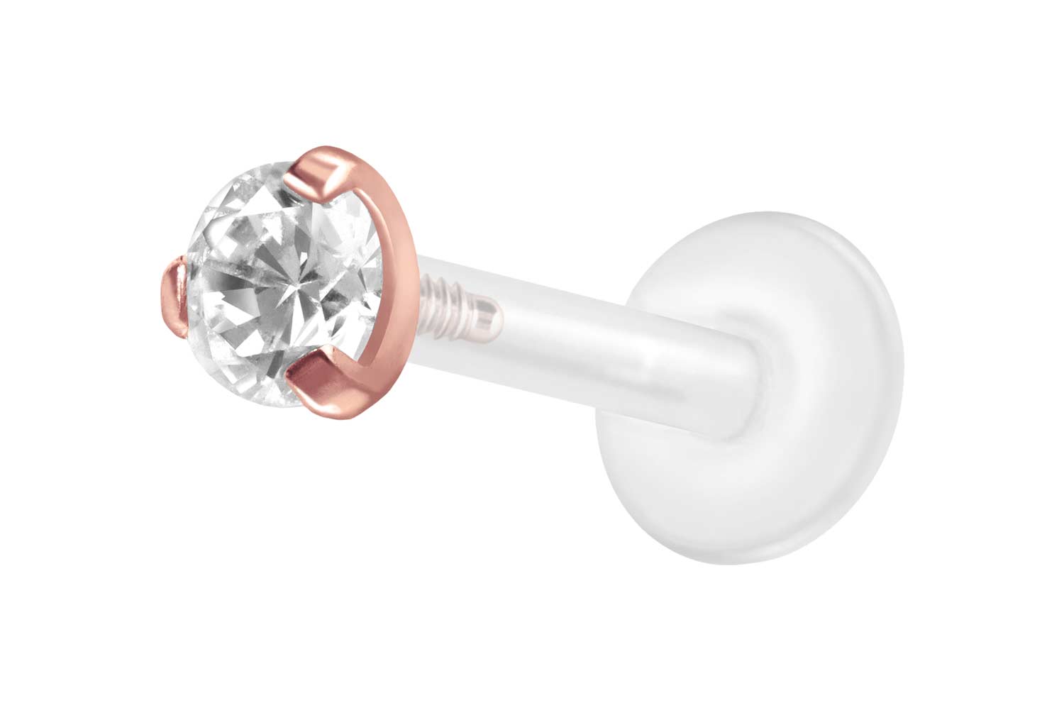 PTFE Labret Piercing mit Innengewinde + Titan-Aufsatz EINGEFASSTER KRISTALL